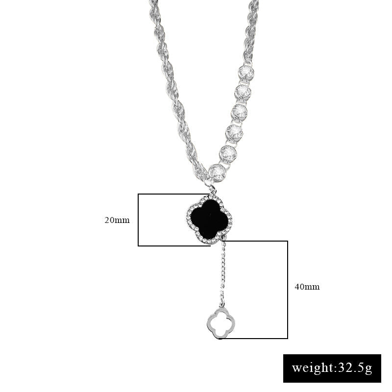 Light Black Four-petal Flower Pendant Necklace Female Niche Design Sweater Chain Flower Necklace Jewelry