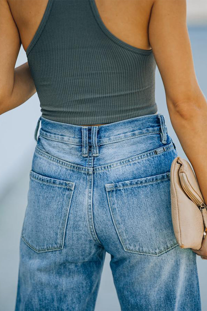 Ripped Boot Cut Denim Jeans