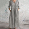 Vintage Floral Embroidered Art Women's Linen Dress elevenforest