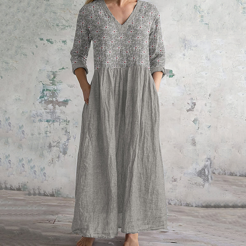 Vintage Floral Embroidered Art Women's Linen Dress elevenforest