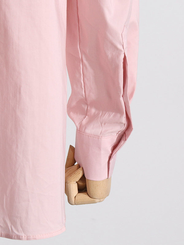 Long Sleeves Loose Asymmetric Buttoned Pleated Color Split-joint Three-dimensional Flower Lapel Blouses&shirts Tops