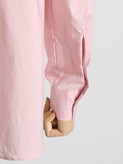 Long Sleeves Loose Asymmetric Buttoned Pleated Color Split-joint Three-dimensional Flower Lapel Blouses&shirts Tops