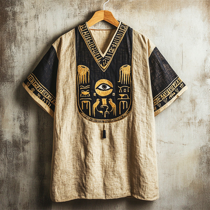 Ancient Egyptian Eye Of Horus Embroidered Linen Shirt elevenforest
