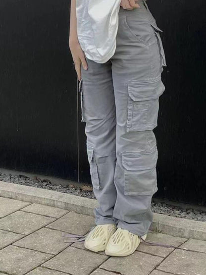 Cargo Pants Baggy Jeans 90s Pockets Wide Leg High Waist Straight Y2k Denim Trousers Overalls