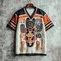Ancient Mayan Totem Inspired V Neck Linen Shirt elevenforest