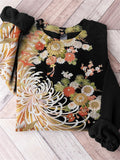 Japanese Floral Chrysanthemum Contrast Art Comfy Sweatshirt elevenforest
