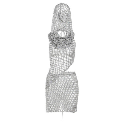 Summer Clothing Cutout Knitted Sequined Top High Waist Hip Wrapped Skirt Set for