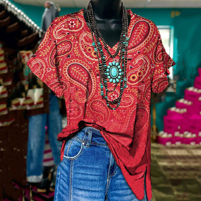 Vintage Tribal Paisley Print Casual Tee elevenforest
