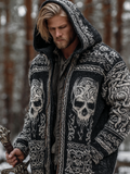 Halloween Theme Viking Style Men's Thick Sweater Coat elevenforest