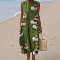 Women's Cute Baby Sheep Art Print Crew Neck Tank Midi Dress elevenforest