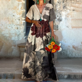 Vintage Floral Art Painting V-neck Dress elevenforest