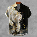 Men's Vintage Tiger Japanese Art Print Button Casaul Shirt elevenforest