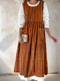 Retro Japanese Linen Textile Pinafore Midi Dress elevenforest