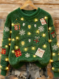 Comstylish Green Christmas Tree Flannel Crew Neck Sweater