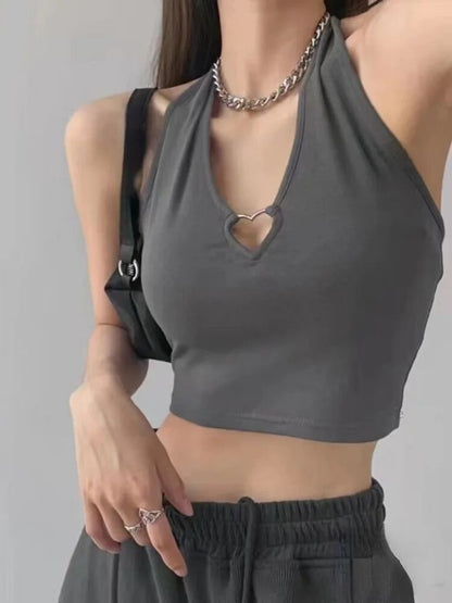 Sweet Tanks Top Femme T Shirt Cami Top Clothing Halter Tees Korean Clothing Heart-shape Knitted