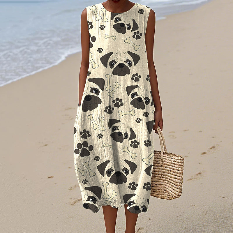 Comstylish Women's Cute Pug Dog Art Print Dress