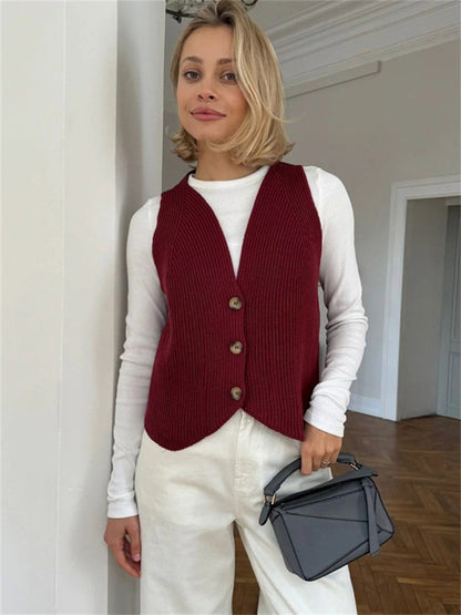 Tossy Knit V Neck Tank Top New Button Down Vest Sleeveless Slim Going Out Beach Holiday Tops for Lady