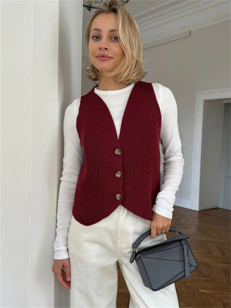 Tossy Knit V Neck Tank Top New Button Down Vest Sleeveless Slim Going Out Beach Holiday Tops for Lady