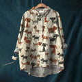 Comstylish Women's Kid Drawing Art Dog Art Print Casual Cotton And Linen Shirt