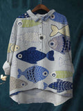 Women' Cartoon Fish Print Casual Cotton And Linen Shirt