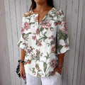 Women's Floral Print Button Linen Blend Casual Shirt elevenforest
