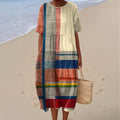 Comstylish Geometric Art Print Round Neck Short Sleeve Midi Dress