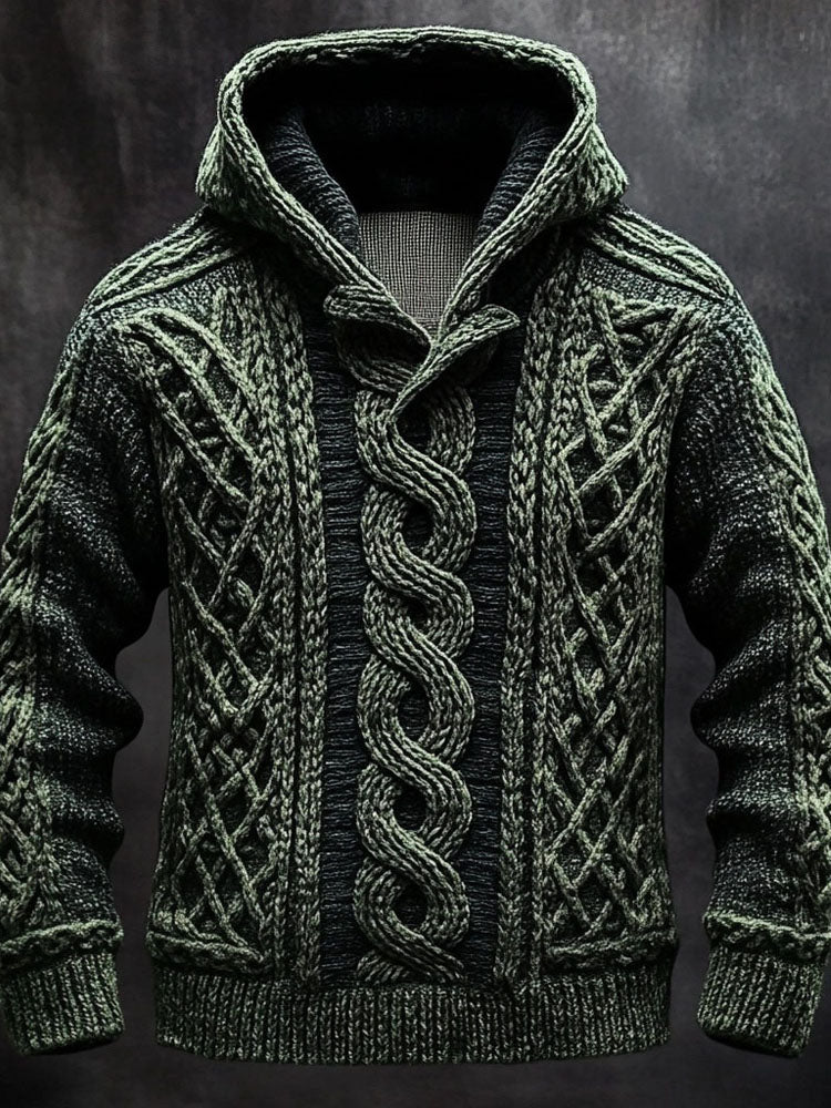 Men's Retro Celtic Knot Knitted Cozy Hooded Sweater elevenforest