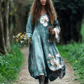 Women's Vintage Bohemian Floral Patch Cotton And Linen Dress elevenforest