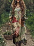 Women's Vintage Patchwork Print Pocket Cotton Dress
