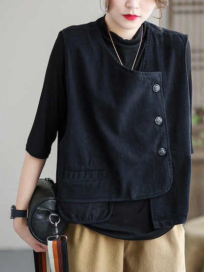 Asymmetric Color Buttoned Vest Top