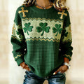 Comstylish Women's St. Patrick's Day With Clover And Cross Printed Waffle Top