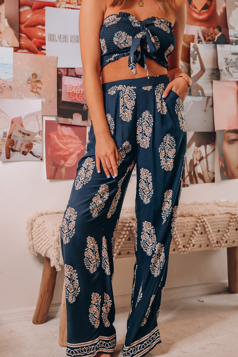 Clothing Two Piece Bow Tank Top Printed Wide Leg Pants Thin Pants