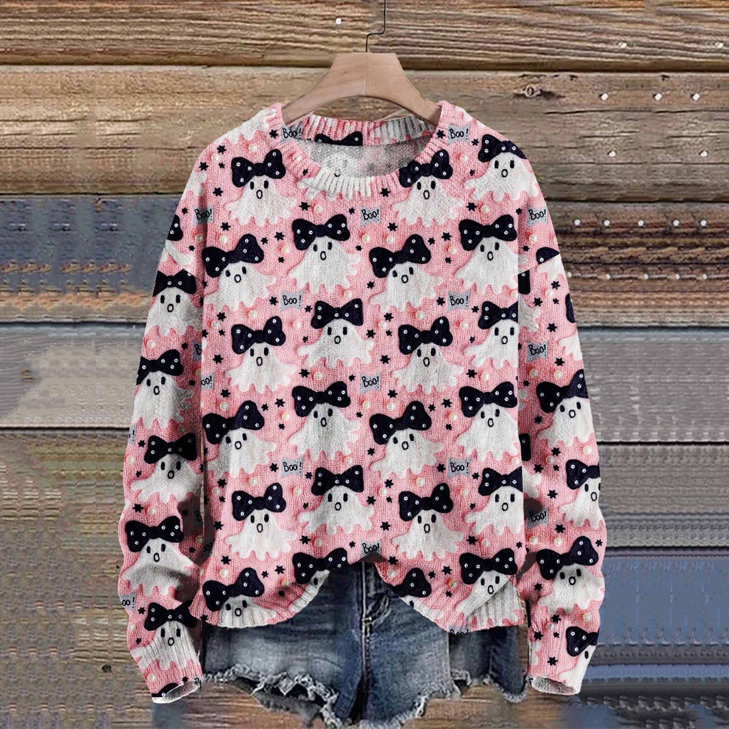 Halloween Ghost Art Knit Pullover Sweater artswardrobe