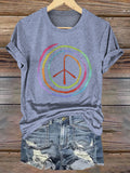 Women's Art Painting Hippie Colorful Graffiti Print Round Neck T-Shirt