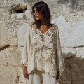 Women's Vintage Floral Lace Embroidered Art V Neck Loose Blouses elevenforest
