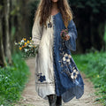 Women's Retro Plum Blossom Art Splicing Cotton And Linen Dress elevenforest