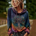 Women's Classic Viking Tree Of Life Art Gradient Comfort Hooded Linen Shirt elevenforest