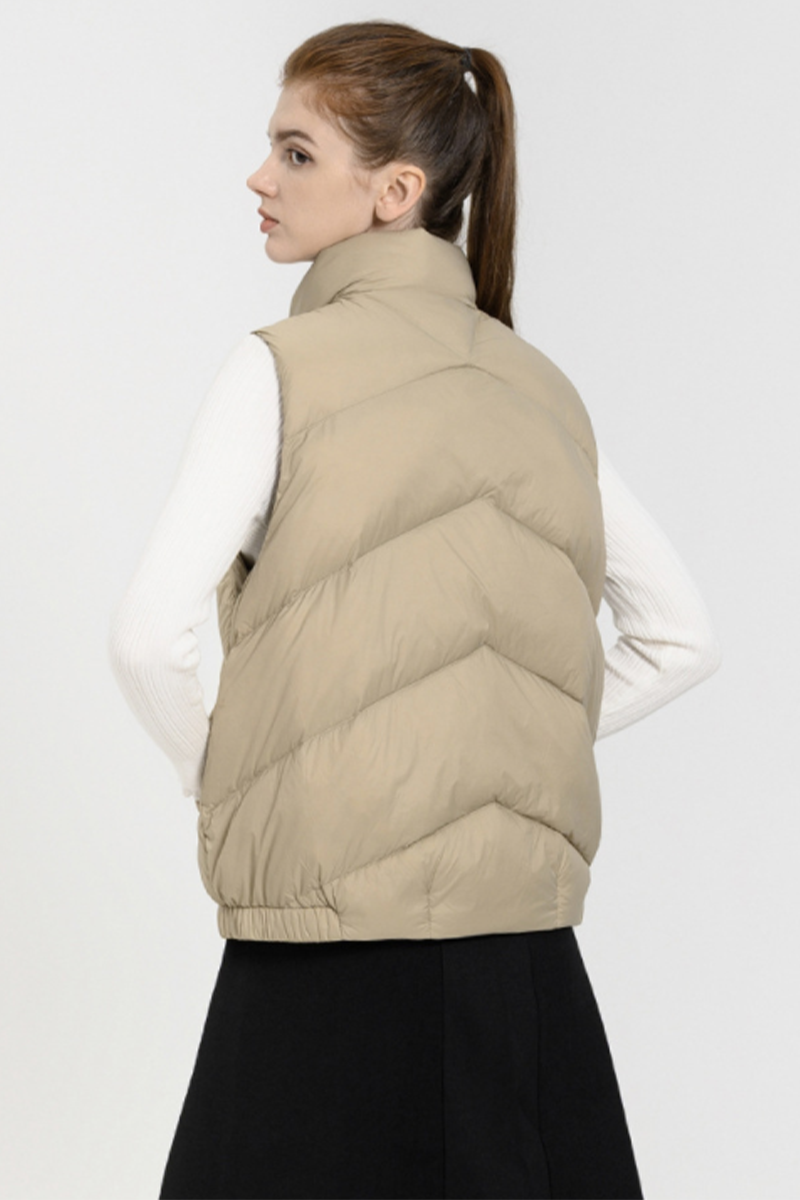 Daily Pocket Zipper White Duck Down Mandarin Collar Waistcoats(down Content 86%~90%)(3 Colors)
