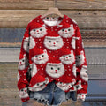 Christmas Cat Print Knitted Pullover Sweater elevenforest