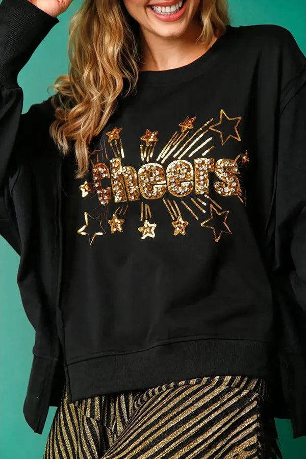 Christmas Sequin Round Neck Long Sleeve Sweatshirt