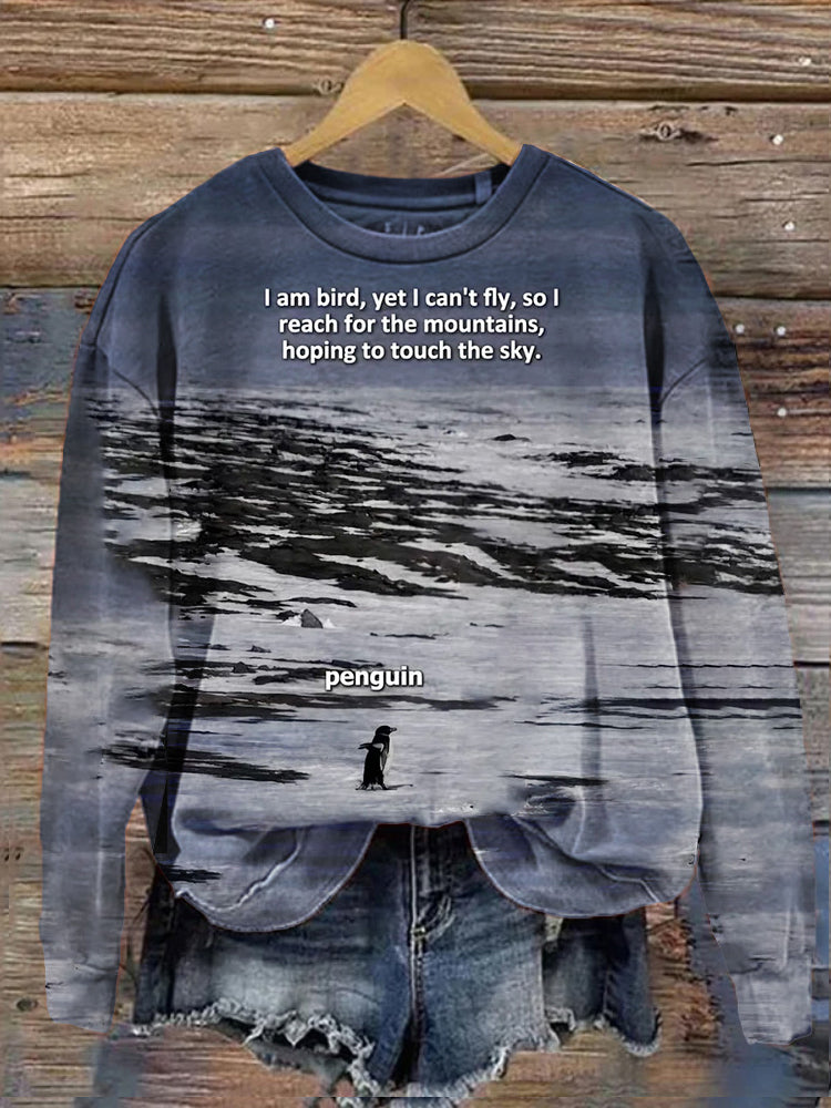 Comstylish Dialogical Nihilism Penguin Crew Neck Long Sleeve Sweatshirt