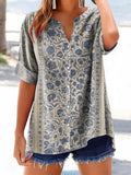 Women's Floral Pattern Art Print Casual Cotton Linen Short Sleeve Shir