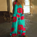 Women's Vintage Poppy Print Casual Wide Leg Jumpsuit elevenforest