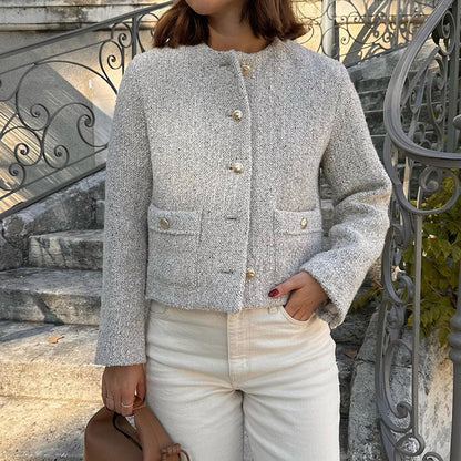 Taruxy Jacket for Winterwear Temperament Long Sleeve Cropped Cardigan Femme Winter Street Coat
