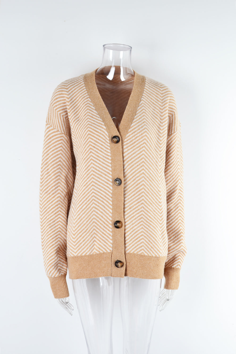 Autumn Winter Cardigan Sweater Color Matching Button Sweater Top V Neck Coat