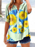 Women's Hippie Floral Art Print Casual Cotton And Linen Shirt