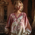 Classy Gradient Crane And Cherry Blossom Art Linen Long Sleeve Shirt elevenforest