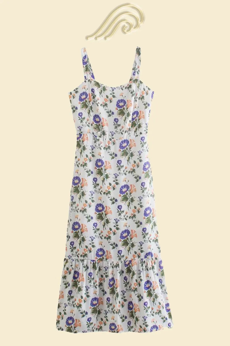 Elspeth Printed Strap Flare Midi Dress