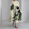 Comstylish Women's Vintage Japanese Cat Art Print Midi Dress