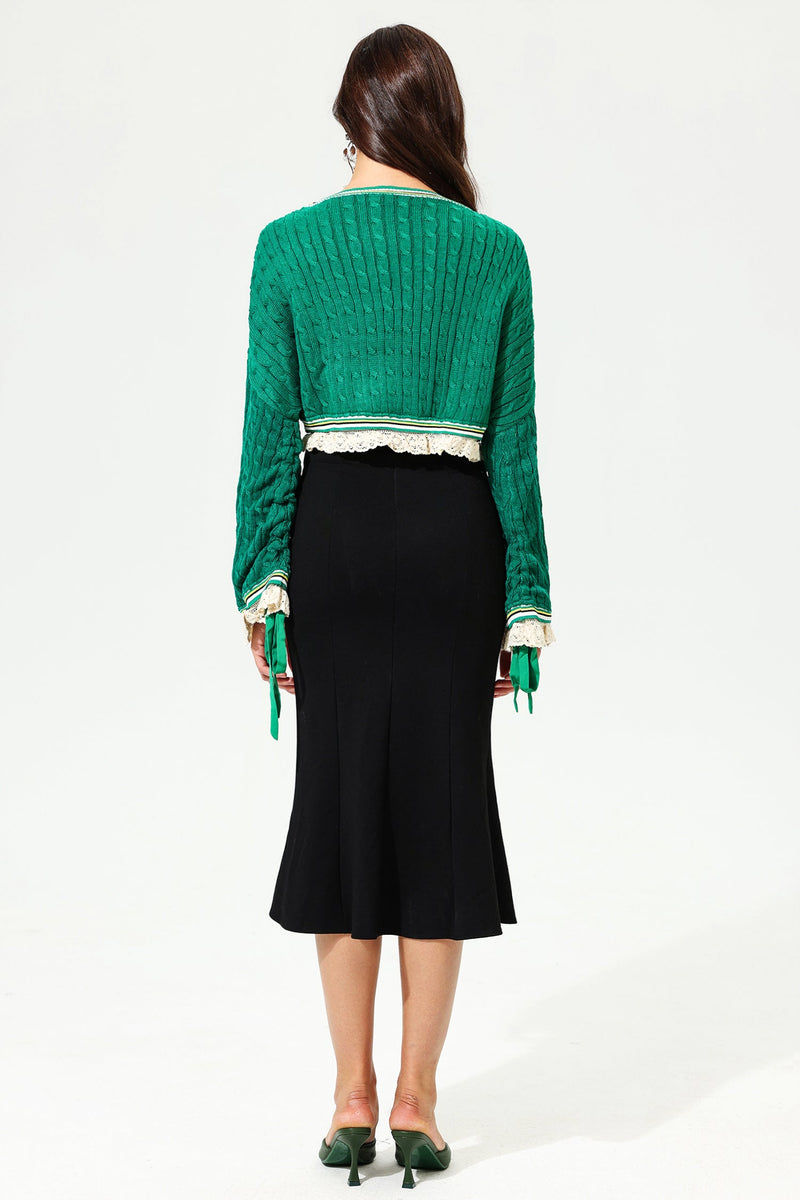 Flared Sleeve Crew Collar Knit Sweater